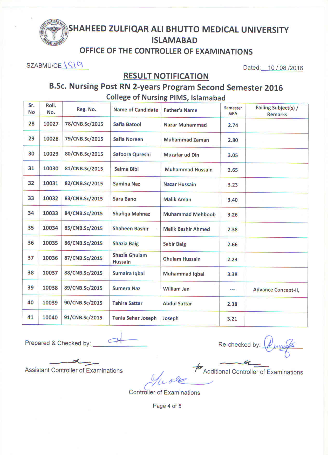 Result notification b sc nursing post rn 2 year program 2nd semester