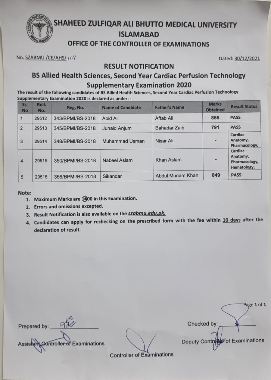 Result Notification -  Second Year AHS Supplementary Exams
