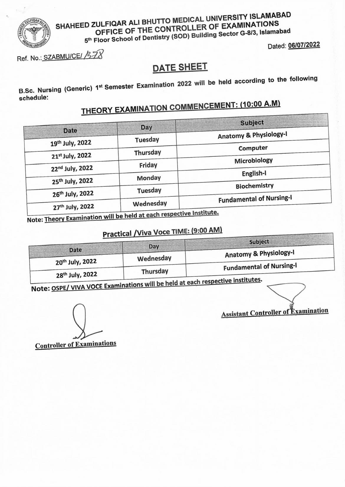 date-sheet-b-s-nursing-generic-1st-4th-semester-examinations-2022