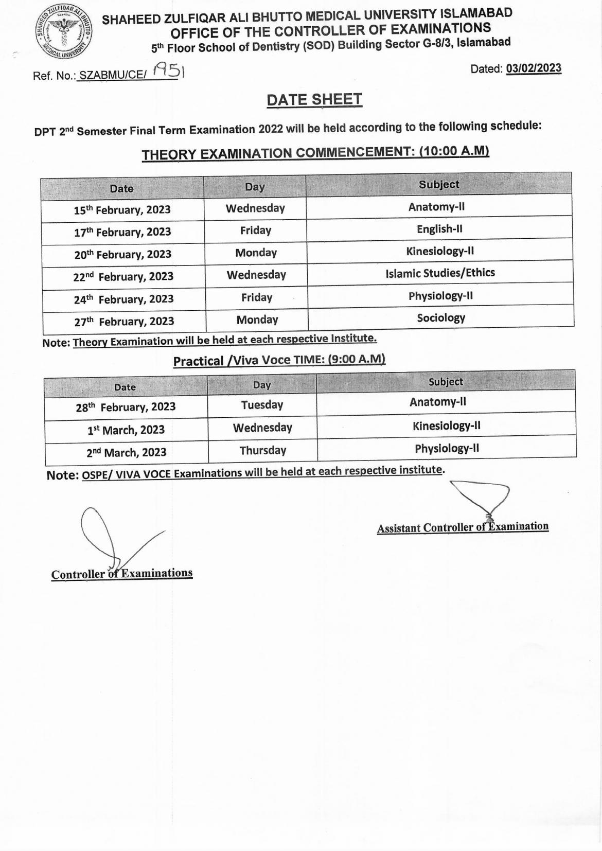 Date Sheet DPT Final Term Examination 2022 Shaheed Zulfiqar Ali date-sheet-dpt-final-term-examination-2022-shaheed-zulfiqar-ali