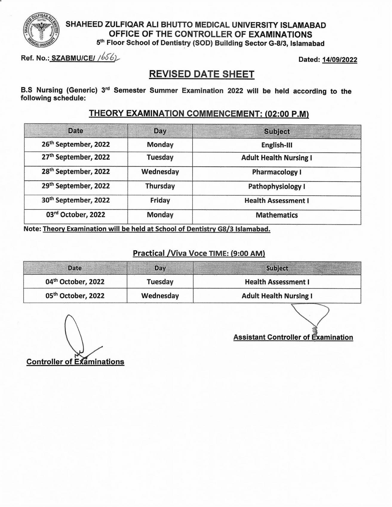 revised-date-sheet-bs-nursing-generic-summer-semester-examinations
